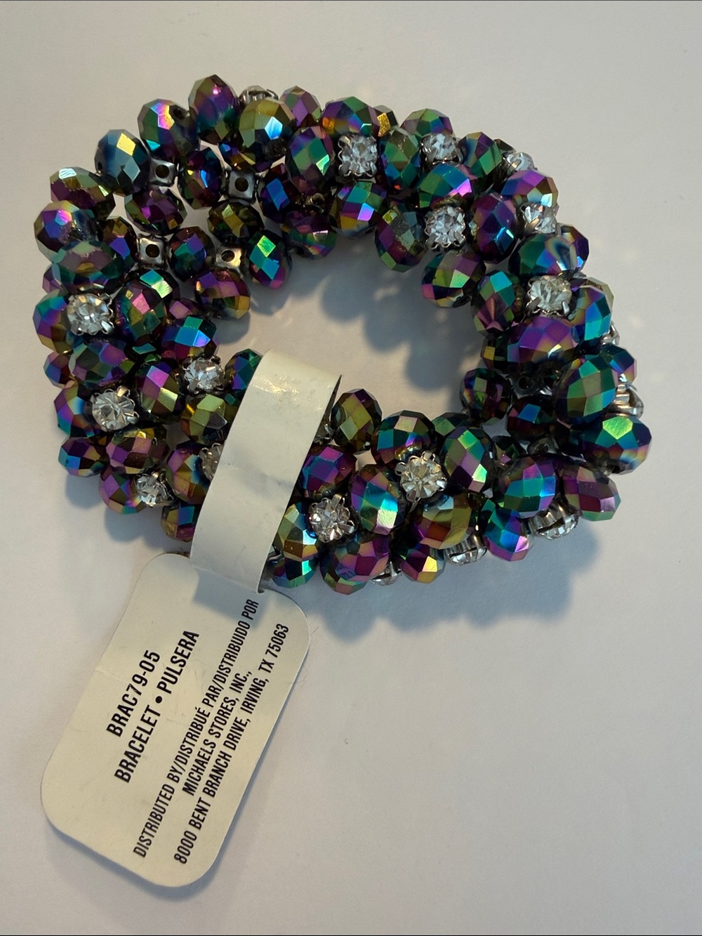 Crystal Accented Iridescent stretch Beaded Bracelet!
